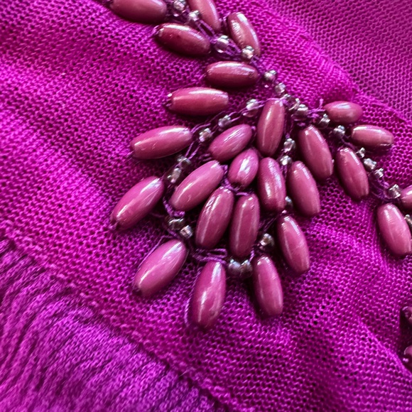 Free People| Beaded Sheer Top| Sheer Gauze Magenta Top - Picture 5 of 10